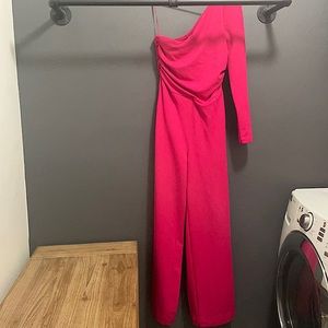 Hot pink one shoulder long sleeve romper